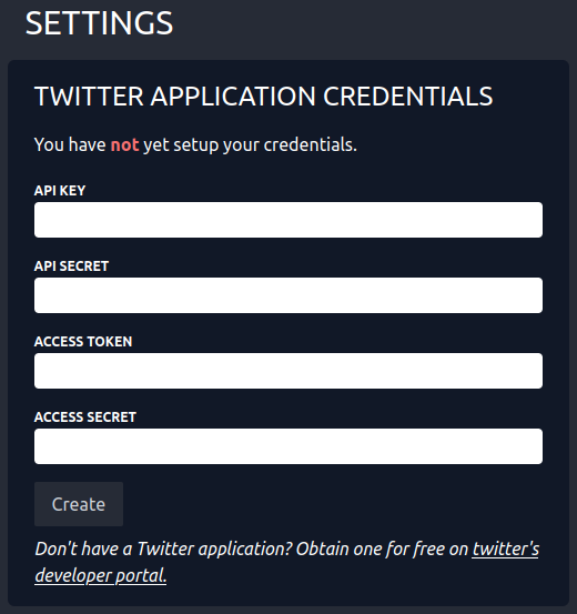 Input Twitter credentials